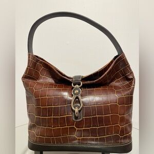 DOONEY & BOURKE Belvedere Logo Lock Croc Leather Brown Shoulder Hobo Bag
